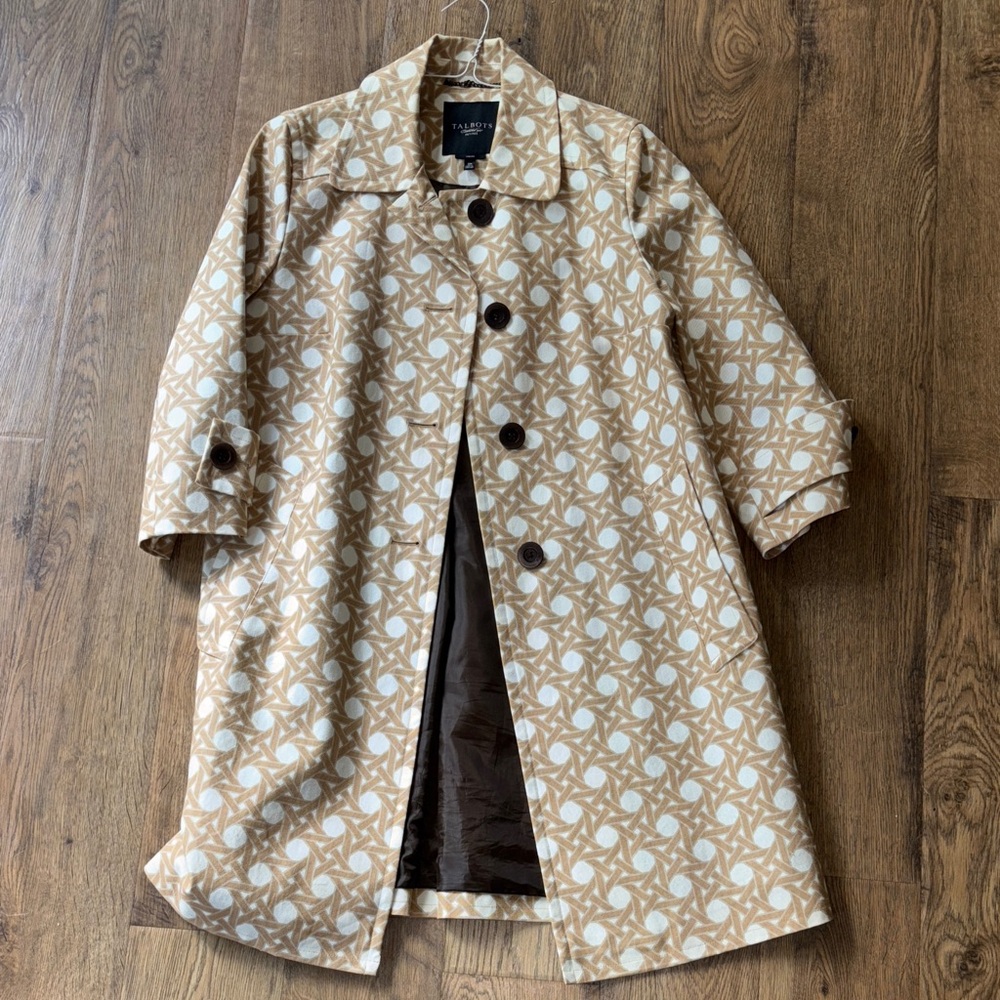 Talbots Tan and White Patterned Trench Coat